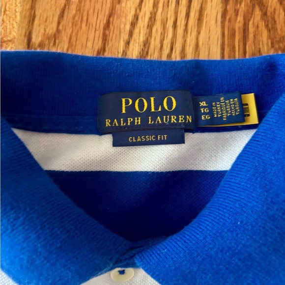Polo by Ralph Lauren Bear Logo Royal Blue and White Striped Shirt - Picture 3 of 8